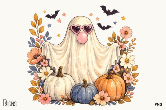 Download Cute Ghost Halloween Fall Flowers PNG - Premium Resources