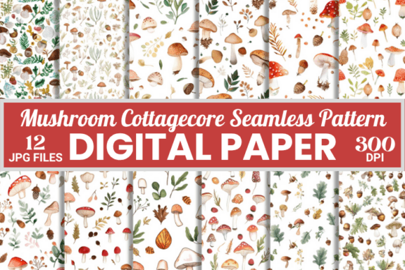 Download Mushroom Cottagecore Seamless Patterns - Premium Resources