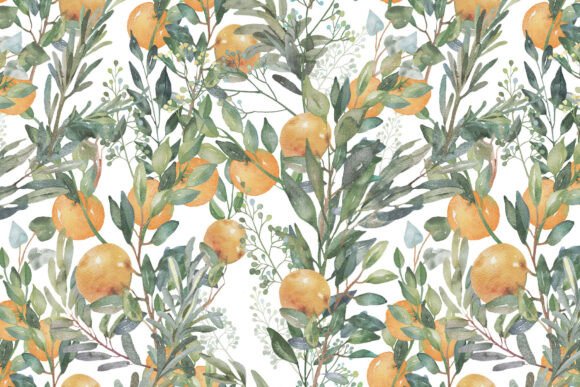 Download Oranges &amp; Herbs Watercolor PNG Pattern - Orange Collection