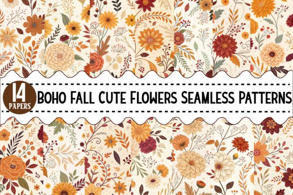 Download Boho Fall Cute Flowers Seamless Patterns - Premium Resources