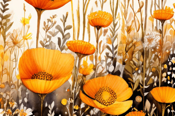 Download Warm Orange Wildflower Watercolor Collec - Orange Collection