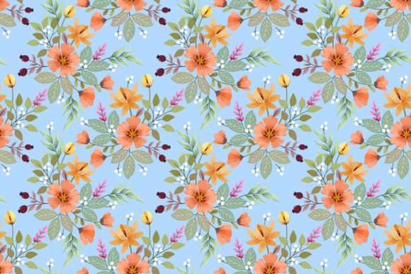 Download Orange Flowers with Green Leaf Pattern. - Orange Collection